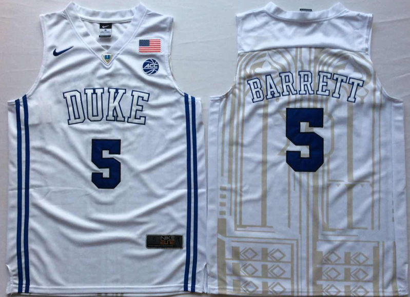 NCAA Men Duke Blue Devils White 5 BARRETT